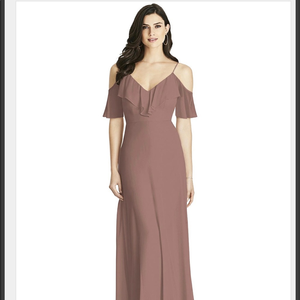 Dessy 3020 Ruffled Cold Shoulder Chiffon Dress